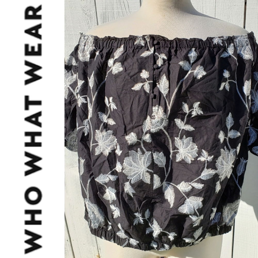 Black Embroidered Off Shoulder Croptop